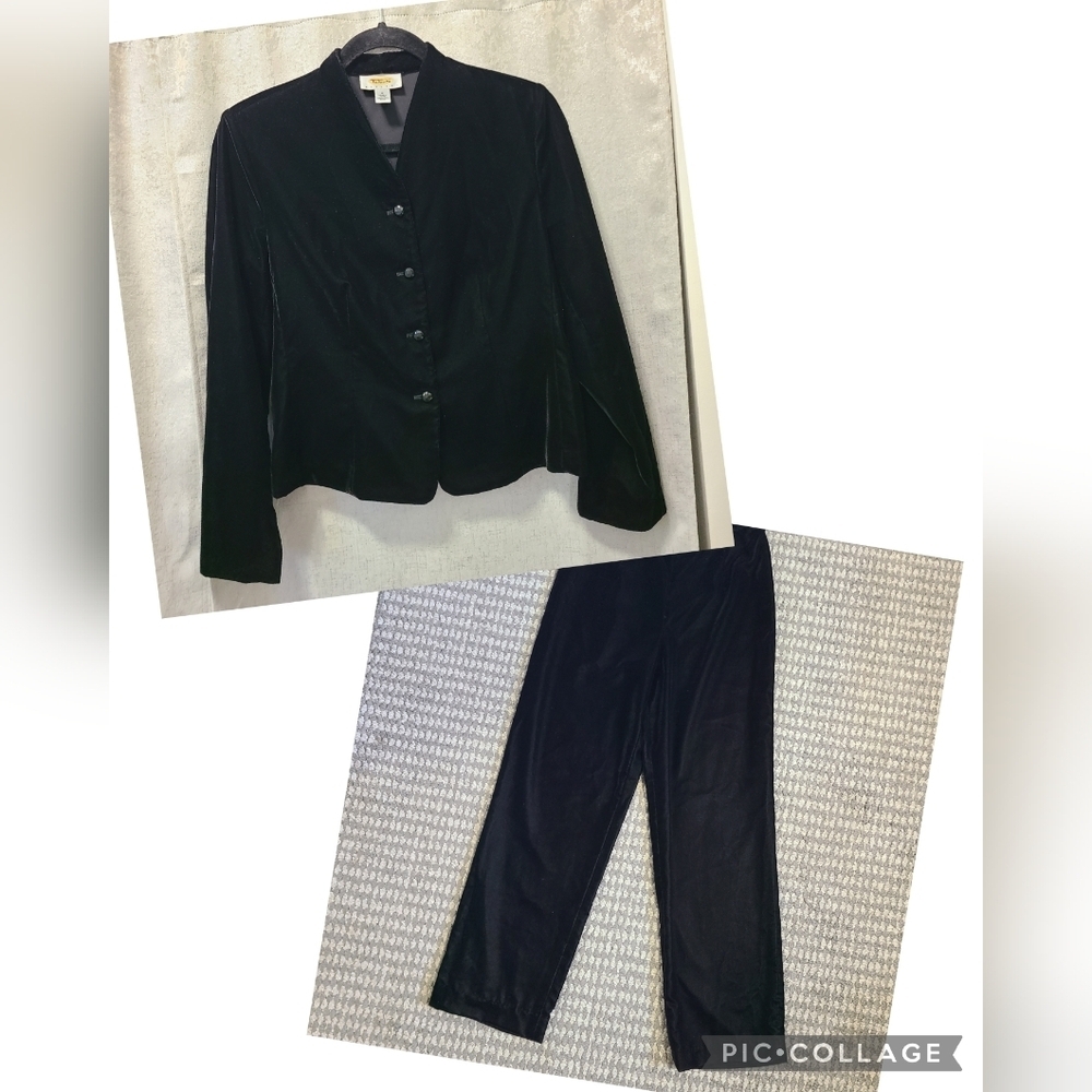 2pc TALBOTS Black Velvet Jacket & Pants Set Top Sz 6 Pant Sz 4